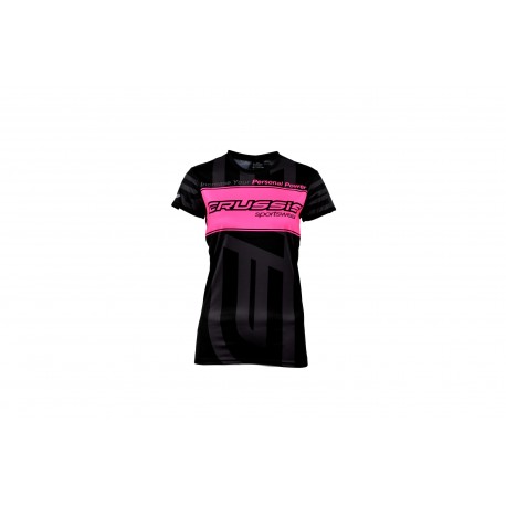 Crussis  Dámské triko krátký rukáv černé s růžový fluo pruh