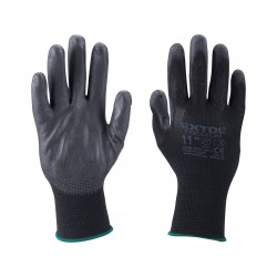 rukavice z polyesteru polomáčené v PU, černé, velikost 10\"